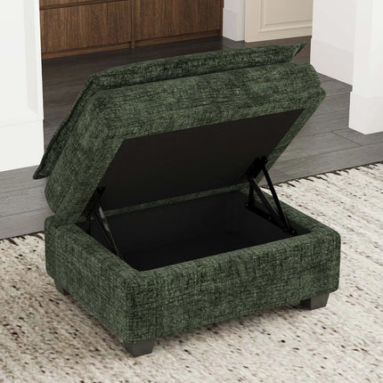 30" Beige and Black Chenille Storage Ottoman