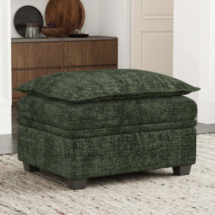 30" Beige and Black Chenille Storage Ottoman