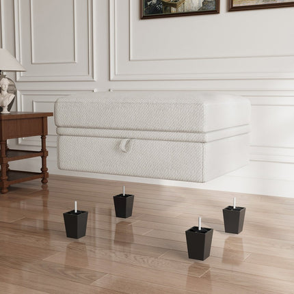 29" Beige and Black Chenille Storage Ottoman
