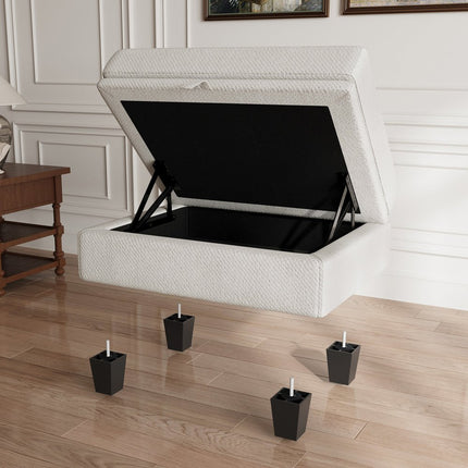 29" Beige and Black Chenille Storage Ottoman