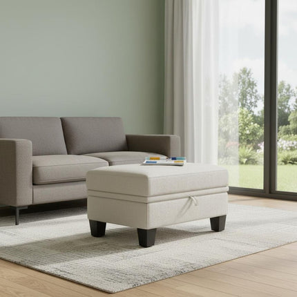 29" Beige and Black Chenille Storage Ottoman