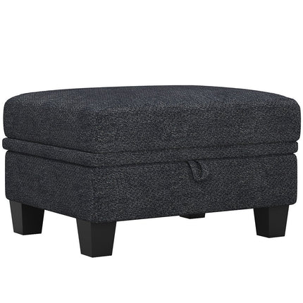 29" Gray and Black Chenille Storage Ottoman