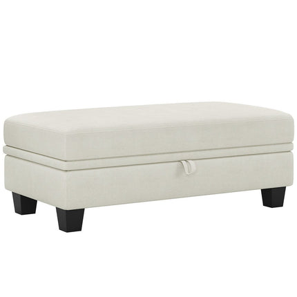 46" Light Gray and Black Chenille Storage Ottoman
