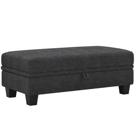 46" Light Gray and Black Chenille Storage Ottoman