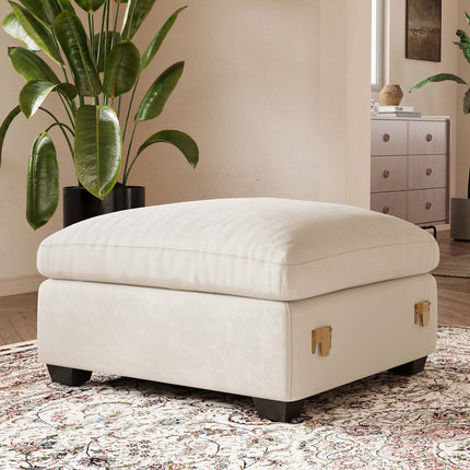 32" Beige and Black Velvet Ottoman