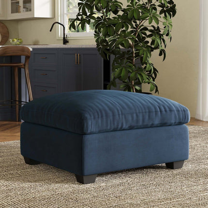 32" Beige and Black Velvet Ottoman