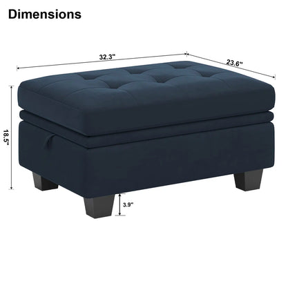 32" Gray and Black Velvet Tufted Storage Ottoman