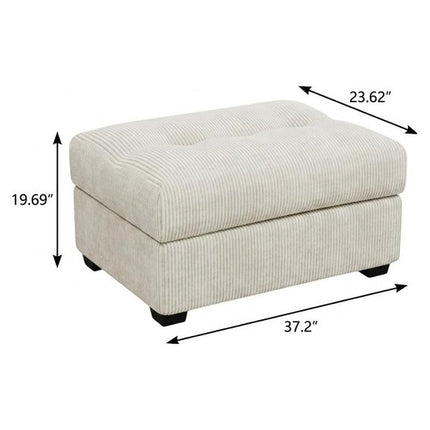37" Beige and Black Corduroy Tufted Ottoman
