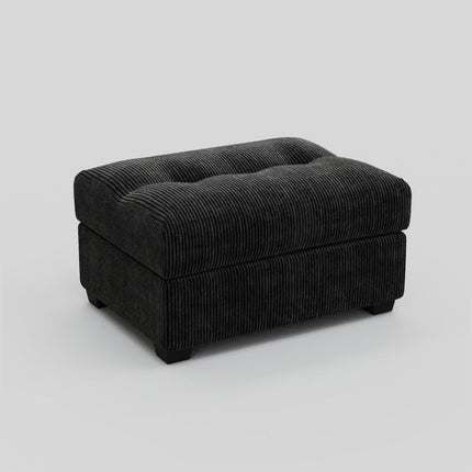 37" Black Corduroy Tufted Ottoman