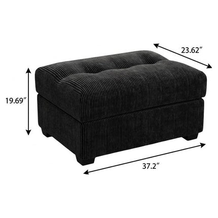 37" Black Corduroy Tufted Ottoman