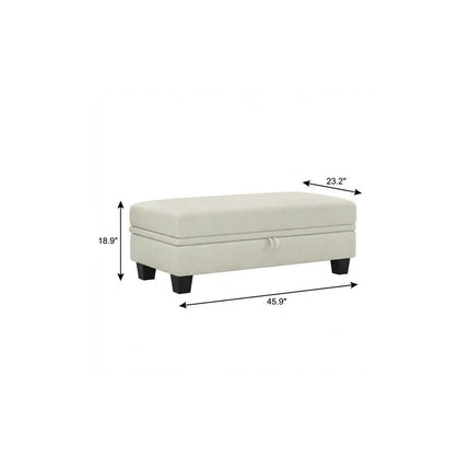 46" Beige and Black Chenille Storage Ottoman