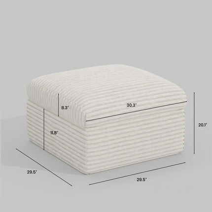 30" Beige Corduroy Ottoman
