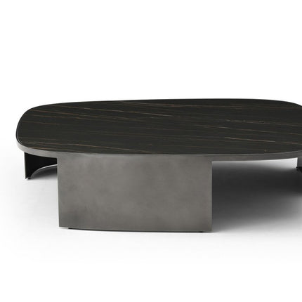 47" Black Gold and Dark Gray Ceramic Tile and Steel Coffee Table