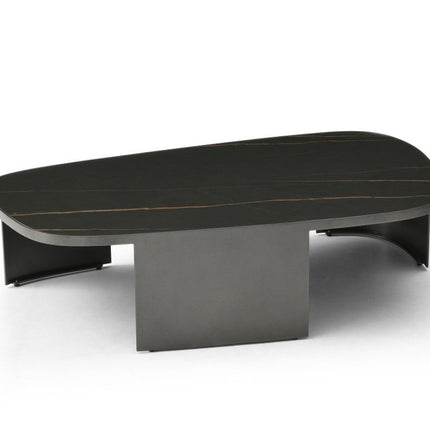 42" Black Gold and Dark Gray Ceramic Tile and Steel Coffee Table