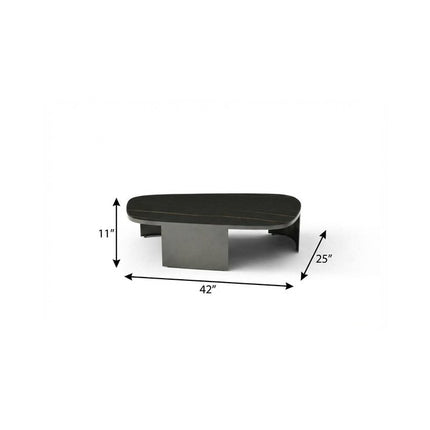 42" Black Gold and Dark Gray Ceramic Tile and Steel Coffee Table