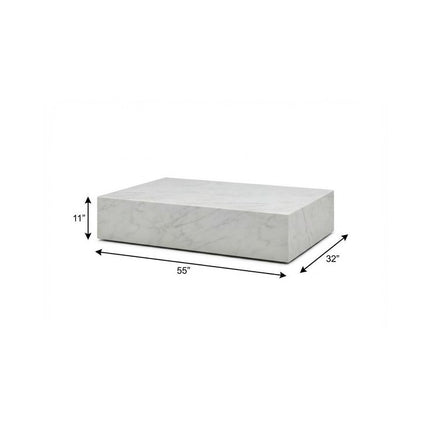 55" White Genuine Marble Block Coffee Table