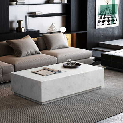55" White Genuine Marble Block Coffee Table