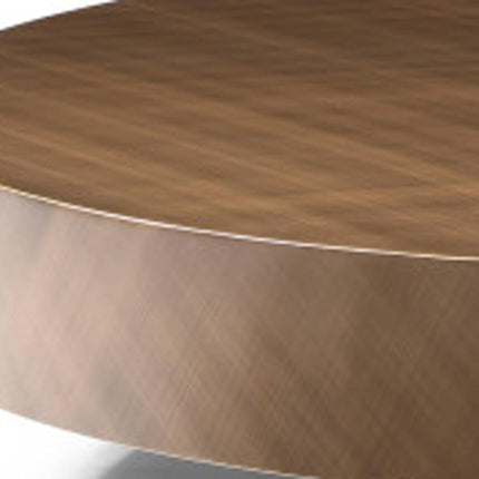 Set Of Two Bronze and Black Copper Glass and Steel Round Pedestal Nested Coffee Tables