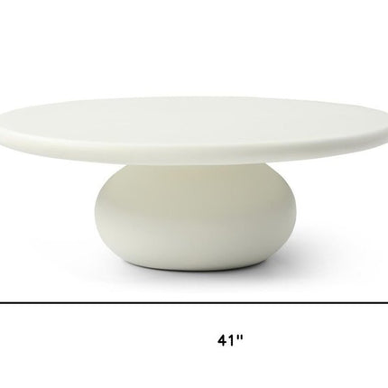 41" Beige Glass Round Pedestal Coffee Table