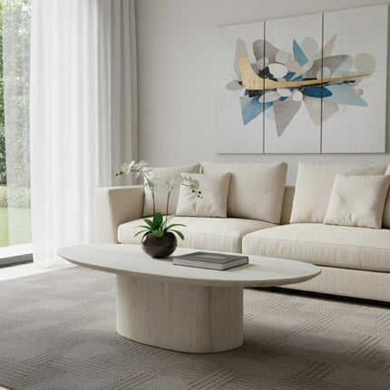 51" Beige Marble Oval Pedestal Coffee Table