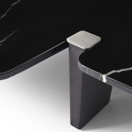 47" Black Genuine Marble and Solid Wood Free Form Coffee Table