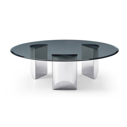49" Black and Silver Mirrored Glass and Stainless Steel Round Coffee Table