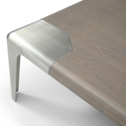 57" Light Gray and Silver Wood and Stainless Steel Coffee Table