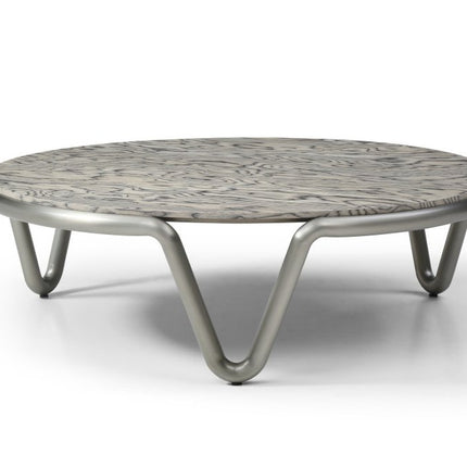 43" Gray and Silver Wood and Stainless Steel Round Coffee Table