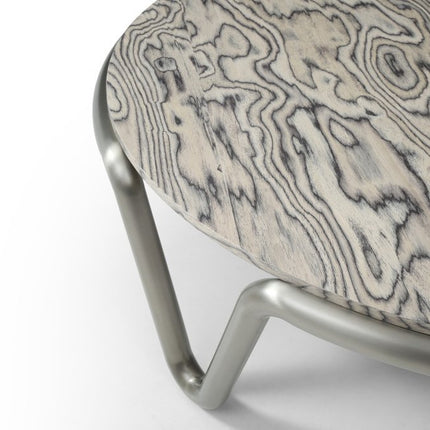 43" Gray and Silver Wood and Stainless Steel Round Coffee Table