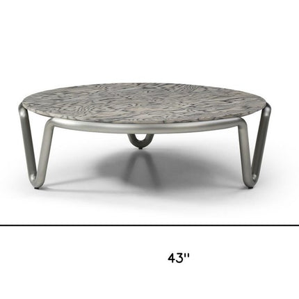 43" Gray and Silver Wood and Stainless Steel Round Coffee Table