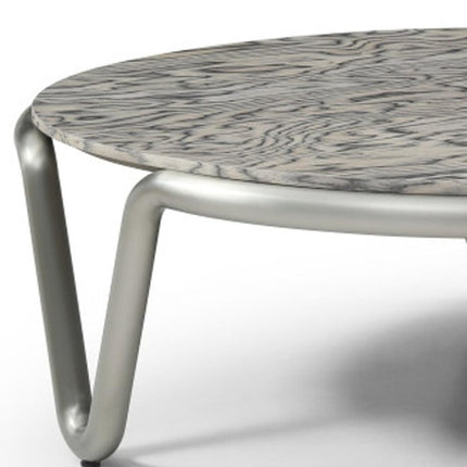 43" Gray and Silver Wood and Stainless Steel Round Coffee Table