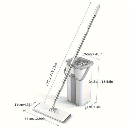 1 Set Mop And Bucket With Wringer Set, Flat Floor Mop And Bucket