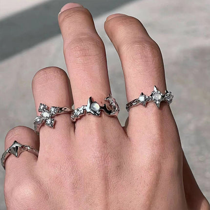 Irregular Moonstone Cross Open Ring