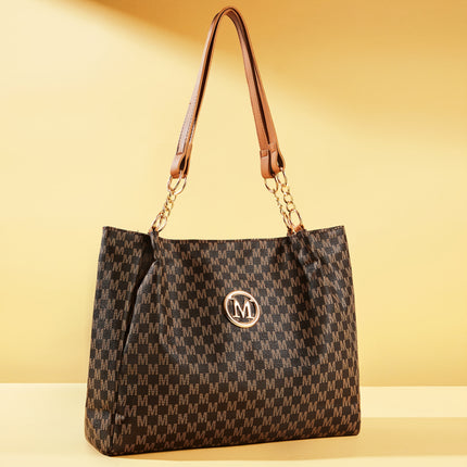 Women's PU Vintage Character 'M' Print Handbag & Crossbody Bag with M Hardware