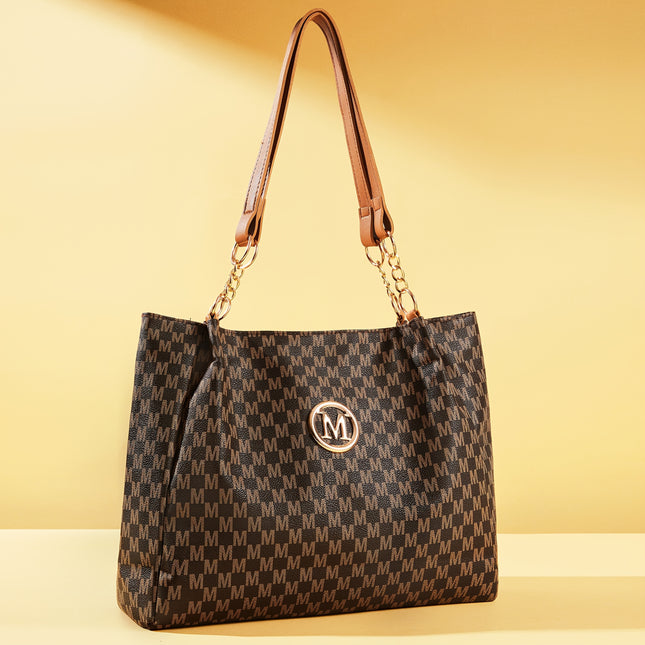 Women's PU Vintage Character 'M' Print Handbag & Crossbody Bag with M Hardware