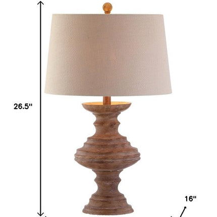 27" Brown Urn Bedside Lamp With Drum Shade