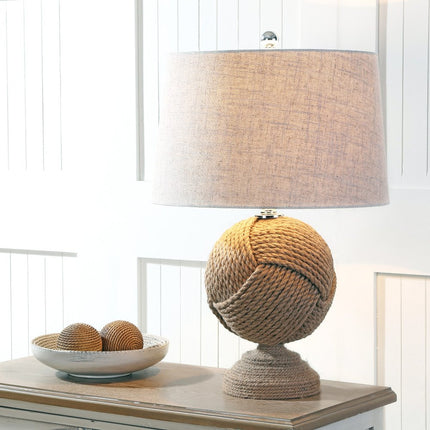 24" Brown Globe Table Lamp With Drum Shade