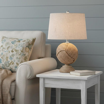 24" Brown Globe Table Lamp With Drum Shade