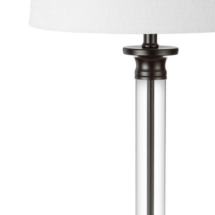 Set of Two 30" Black Table Lamps With Drum Shades