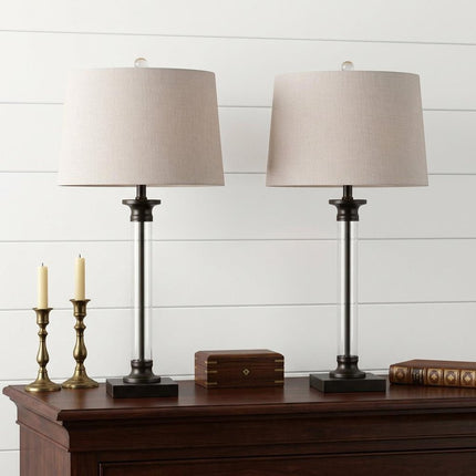 Set of Two 30" Black Table Lamps With Drum Shades