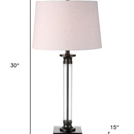 Set of Two 30" Black Table Lamps With Drum Shades