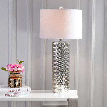 30" Silver Table Lamp With Drum Shade