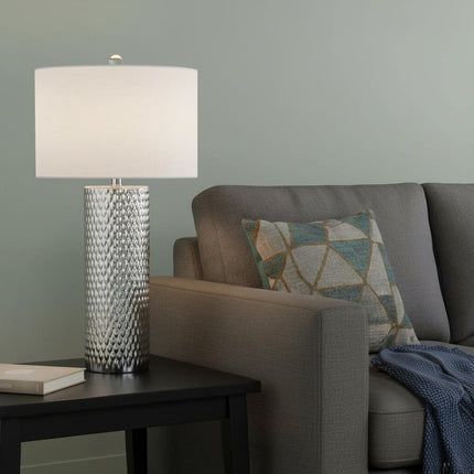 30" Silver Table Lamp With Drum Shade