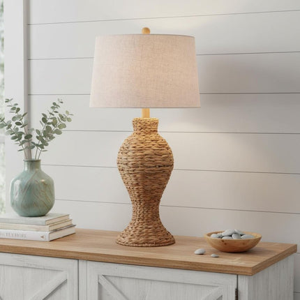 31" Natural Urn Table Lamp With Drum Shade