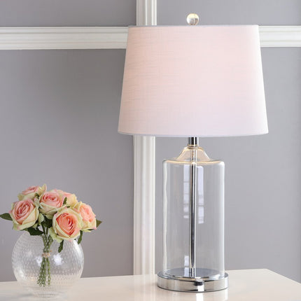25" Silver Bedside Lamp With Drum Shade