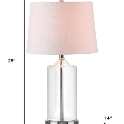 25" Silver Bedside Lamp With Drum Shade