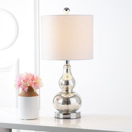 21" Silver Gourd Desk Lamp With Drum Shade
