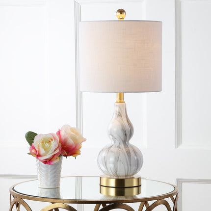 21" Gold Gourd Table Lamp With Drum Shade