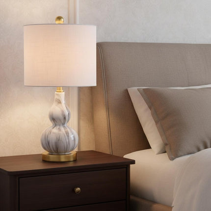 21" Gold Gourd Table Lamp With Drum Shade