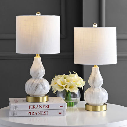Set of Two 21" Gold Gourd Desk Lamps With Drum Shades